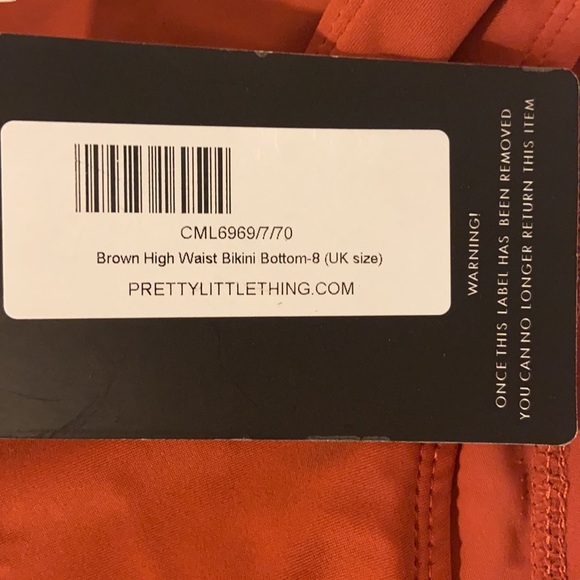 Pretty little thing brown high waisted bikini bottom size US 4 NWT - Picture 5 of 8